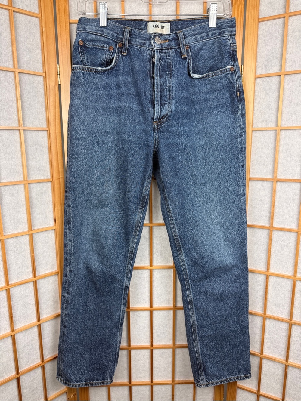 AGOLDE Riley High Rise Straight Crop Jeans Blue 100% Cotton Size 27